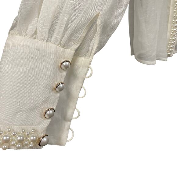 NWT Zimmermann High Tide Pearl Shirt Ivory Long Sleeve Button Up AU 0 / US 4 - Picture 5 of 11